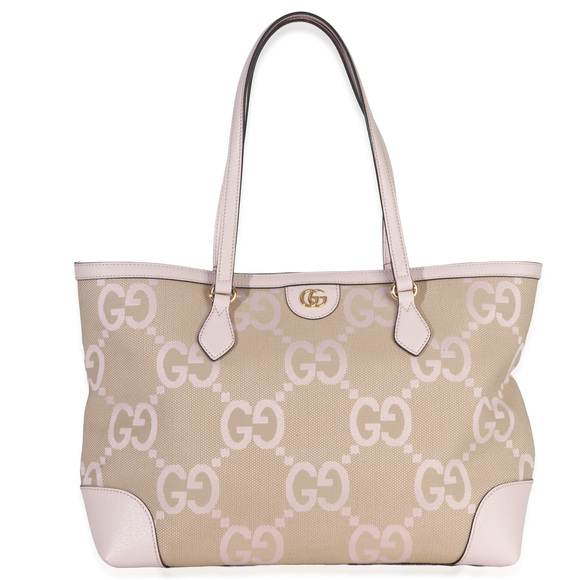 Gucci Handbags - Gucci Pink Monogram Jumbo GG Textured Calfskin Large Ophidia Shopping Tote